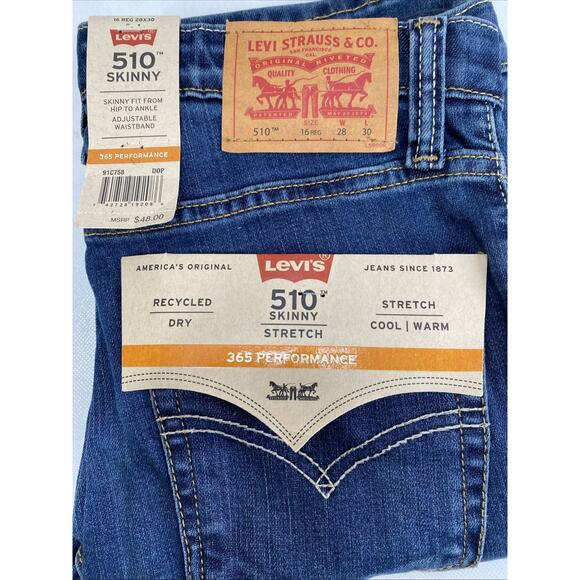 NWT Levi's 510 Skinny Jeans size 16 Reg boy youth W28 L30 adjustable waist 28x30 - Picture 1 of 10